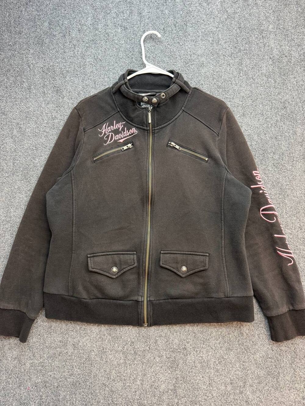 Harley-Davidson Women’s XXL Black Full Zip Moto Sweatshirt Jacket Pink Logo